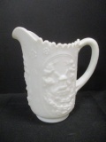 Milk Glass Pitcher with Windmill Relief Design
