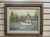 Irma Claire Culotta Signed Original Fishing Boat Scene Painting