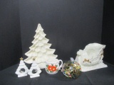 Christmas Tree Dish, Sleigh Planter/Candy Dish, Glass Ornament, Christmas