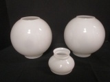 Two White Glass Ball Shades and Small White Glass Shade