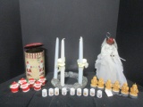 Christmas Dog Angel Tree Topper, Candle Holders, Tin, Candles, etc.