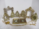 Grouping of Vintage Wood and Metal Gold Frames and 2 Small Portraits