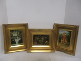 3 Robert Grace Hand-Painted Artwork in Gold Frames