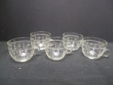 5 Vintage Etched Glass Cups
