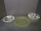 Yellow Depression Glass Plate and Glasbake Lidded Casserole Dish
