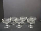 Six Etched Pressed Glass Sherbets/Champagnes
