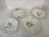 Four Pierced Edge German Porcelain Handpainted Plates