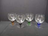 Four Brandy Sniffers with Colored Glass Stems