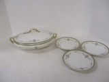 Noritake Covered Vegetable Dish and Three Bread Plates
