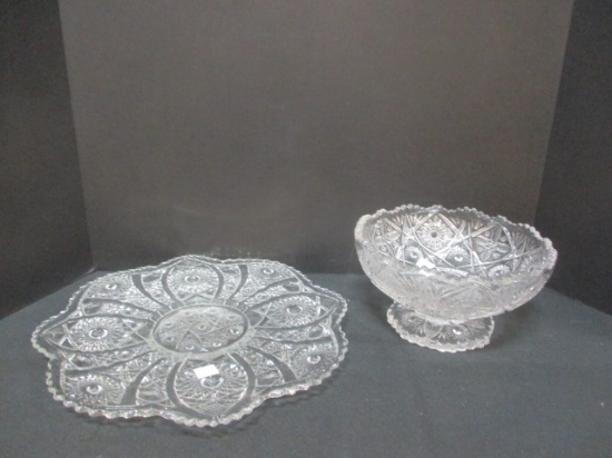 Glass Platter (13") & Glass Footed Bowl