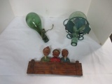 Amri Handcarved Wood Wall Art, 2 Rounded Bottom Decanters, &