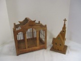 Wood & Wire Decorative Birdcage  & Musical Wood Church