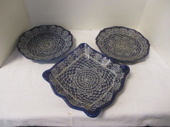Cobalt Blue & White Square Plate & 2 Round Plates