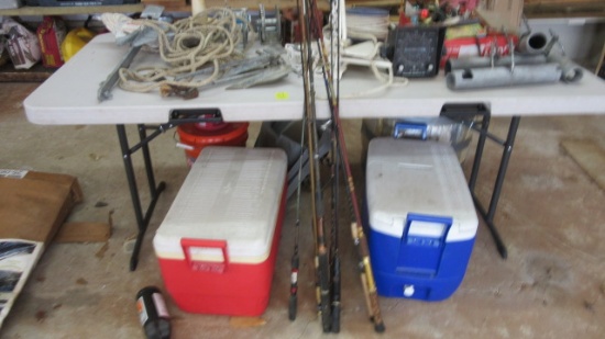 Fishing Lot-Winch, Anchors, Rods, Reels, Lures, Coolers, John Boat Folding Seat, etc.