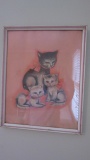 Framed Midcentury Glitter Enhanced Cat Family Print