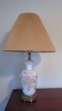 Midcentury Satin Glass Lamp with Gold Floral Design