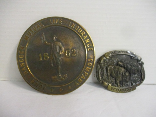 1890/1990 Centennial Brass Belt Buckle (Wyoming) &