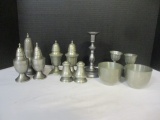 Pewter Grouping-Shakers, Jefferson Cups, Candlestick, etc.