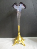Glass & Gilt Bronze Epergne w/Feaathered Rim (14