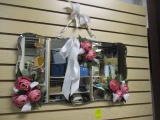 Beveled Frameless Mirror w/Cabbage Rose Embellishments