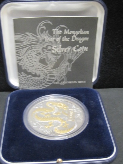 The Monogolian Year if the Dragon .999 Fine Silver 5 oz. Silver Coin