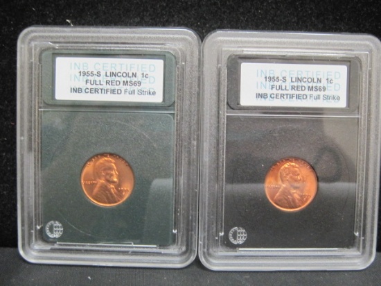 (2) 1955 Penny- Full Red- MS69