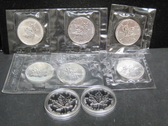 Lot of (8) 1990 5 Dollar .999 Fine Silver 1 Oz. Coins