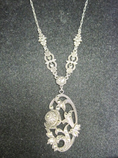 Antique Sterling Silver 21" German Marcasite Necklace