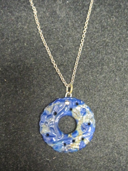 Chinese Lapis Pendant on 21" Sterling Silver Chain