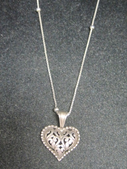 Sterling Silver Heart Pendant on 26" Sterling Silver Chain with beads