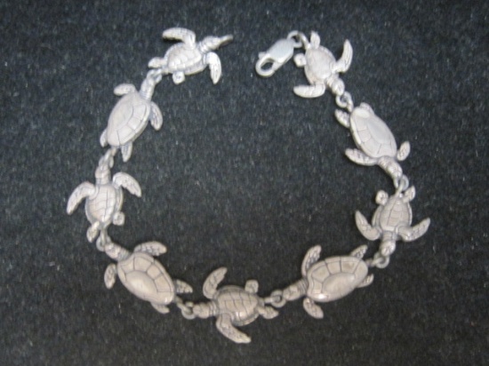 Sterling Silver 8" Sea Turtle Bracelet