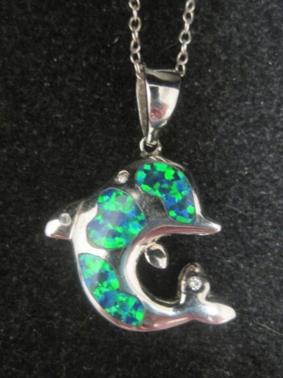 Sterling Silver Dolphin Pendant on Sterling Silver Chain