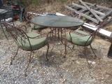 5 Piece Brown Metal Patio Set with Morning Glory Design and Removable Cushions