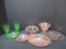 Collection of Green Uranium/Vaseline Glass and Pink Depression Glass