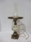Vintage Porcelain and Brass Lamp with Glass Hurricane