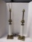 Pair of Vintage Porcelain and Brass Buffet Lamps