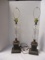 Pair of Vintage Cut Glass with Metal Base Buffet Lamps