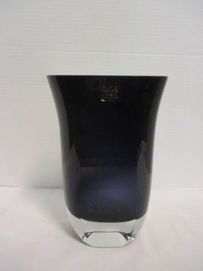 Block Sam Carlos Crystal Collection Mouth Blown Blue Vase