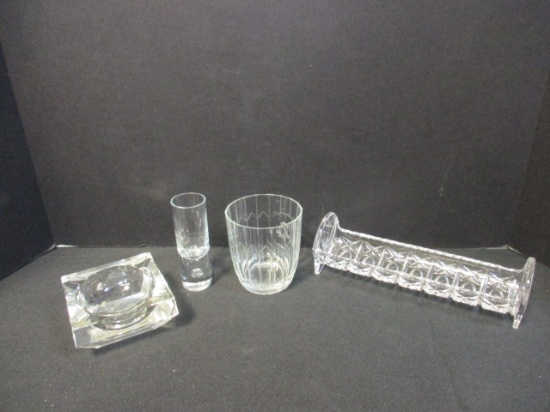 Vintage Glassware Grouping - Glasses, Ashtray, Cracker Server