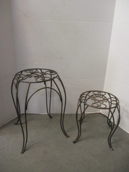 2 Metal Scroll Plant Stands