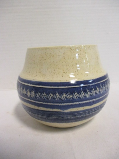 Signed Studio Pottery Speckled and Blue Vase