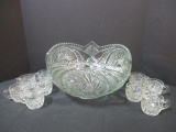 10-Piece Vintage Cut Glass Punch Bowl and Cups