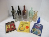 10 Vintage Bottles and 3 Bottle/Glass Collector Books