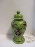 Large Decorative Holly Cut-Out Ceramic Electric Light Holder Urn with Lid