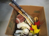 Vintage Sports Equipment Lot - Baseball Gloves, Tennis Rackets, Ice Skates,