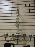 Vintage Brass and Glass 5-Bulb Chandelier