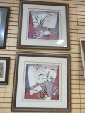 Pair of Large Framed and Matted Contemporary Artwork