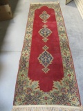 Persian Style Burgundy and Navy Hand Knotted Wool Runner