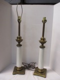Pair of Vintage Porcelain and Brass Buffet Lamps