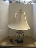 Cloisonne and Wood Table Lamp with Lined Linen Shade